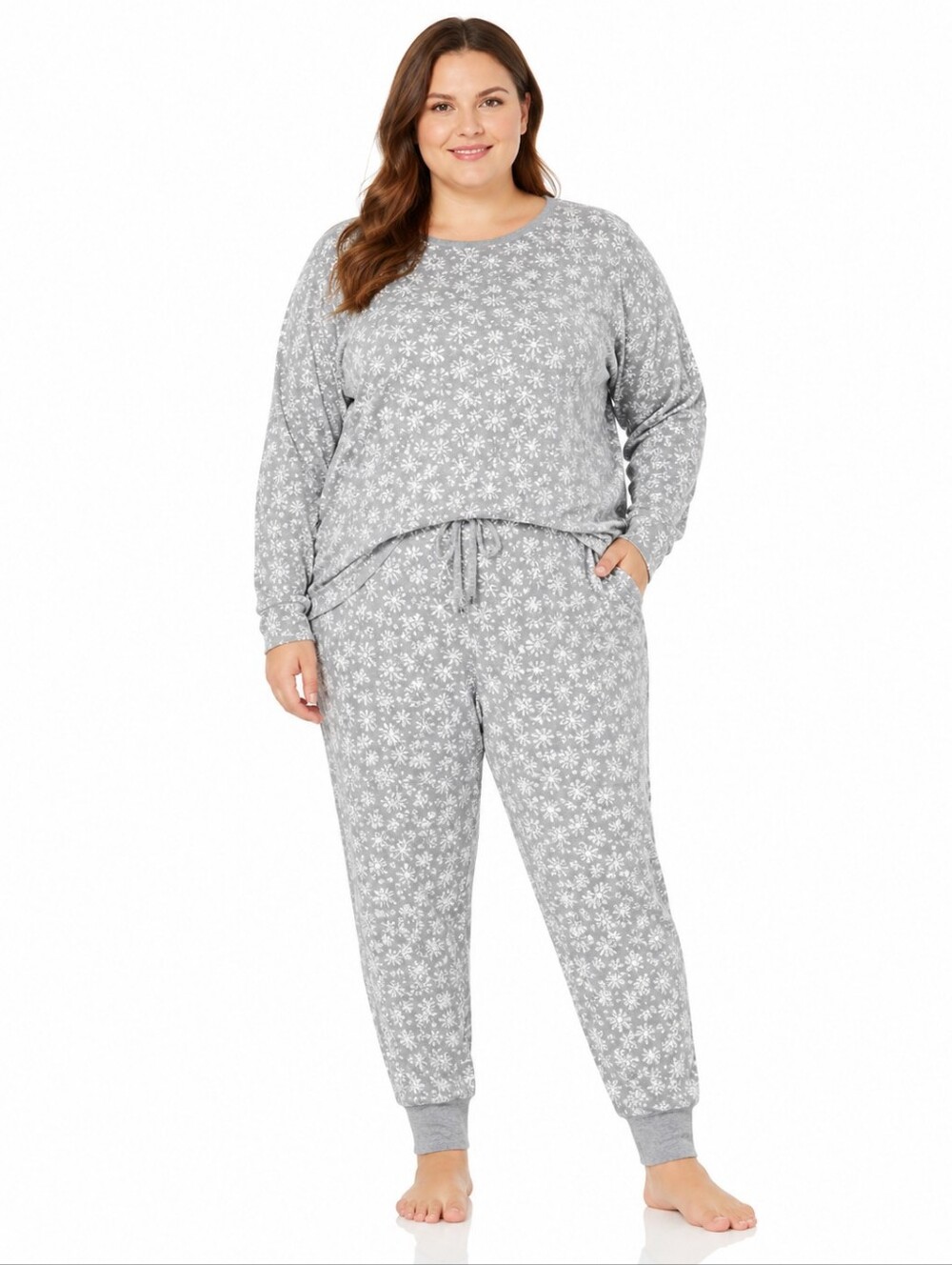 Nautica Women's 2 Piece Fleece Pajama Sleepwear Set Grey Large
